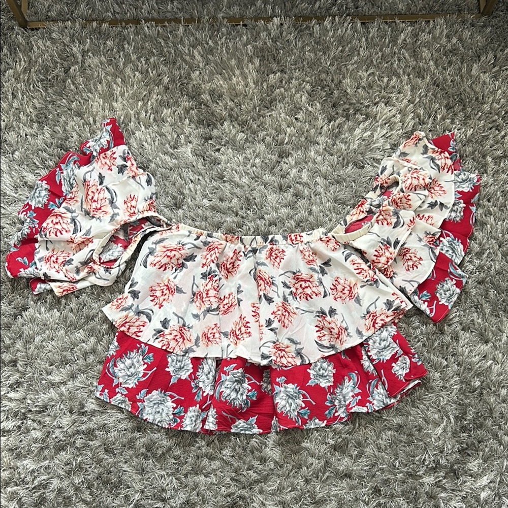Boohoo Floral Off-Shoulder Ruffle Top